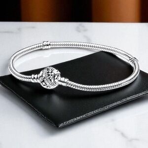 PANDORA Disney Tinker Bell Clasp Snake Chain Silver Bracelet 7.9 in & 9 in